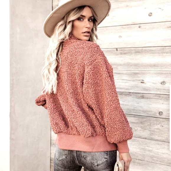 NWOT Teddy Inspired Relaxed Fit Sherpa Jacket in Terracotta Size Medium - Picture 4 of 11